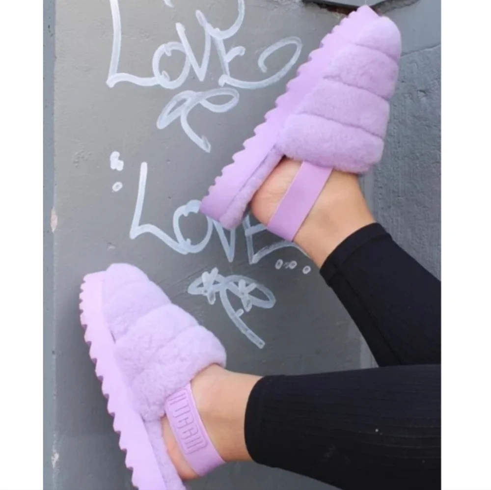 UGG Super Fluff Fur Slip-On Slingback Slipper Shoes